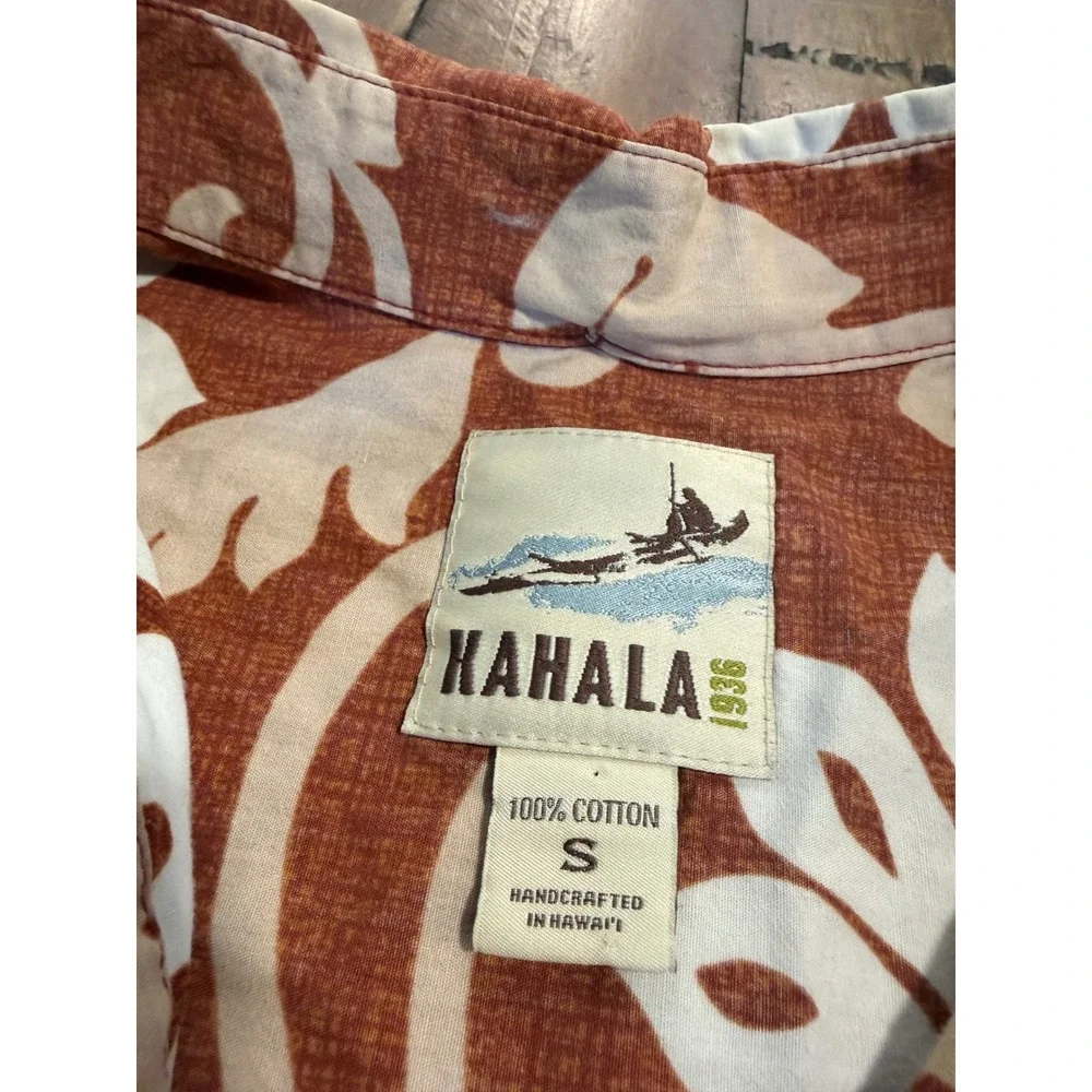 Kahala 1936 Mens Small Orange Floral Hawaiian Popover Shirt Cotton 3048 5658 - Picture 3 of 9